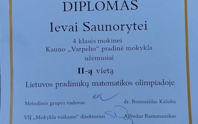 Lietuvos Pradinukų matematikos olimpiadoje - II vieta