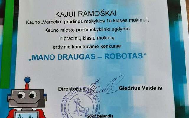 Erdvinio konstravimo konkursas  "MANO DRAUGAS ROBOTAS"